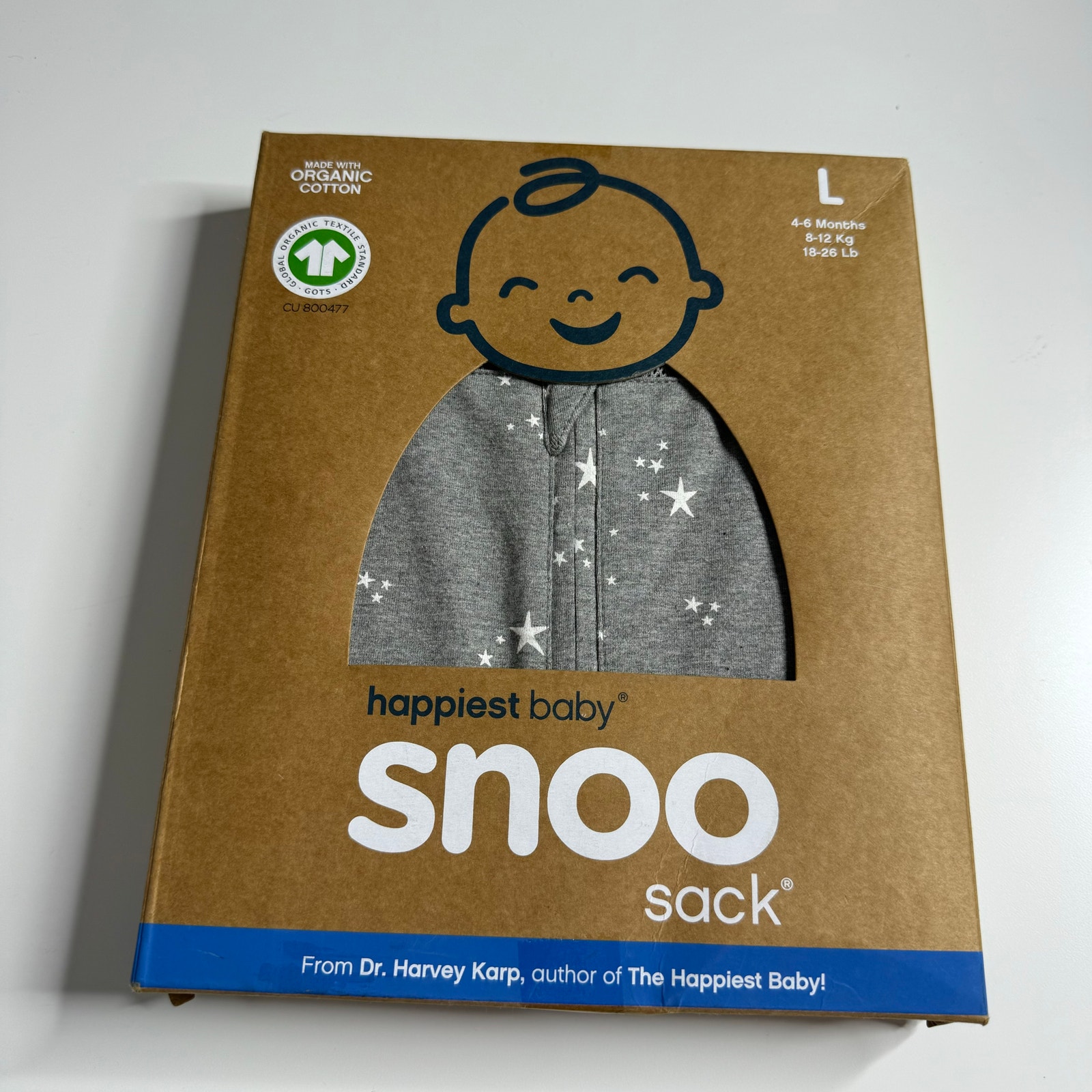 Nwt Happiest Baby 100% Organic Snoo Sleep Sack Stars Gray Large 4/6 Months — image 2 of 3